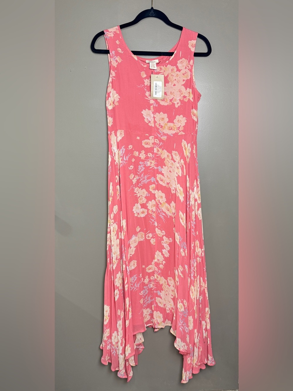 NWT Sundance Romantic Coral Pink Flowy Floral Maxi Dress Keyhole Front Ladies 4